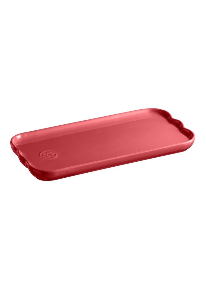 Emile Henry Made In France Ceramic Serving Platter Plate, Madeleine Collection 12.4" x 5.9", Rose Candy - Image 1