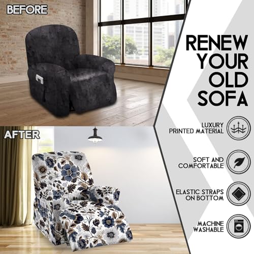 CRFATOP Printed Recliner Slipcover Stretch Reclining Chair Covers 4 Pieces Non Slip Recliner Sofa Slipcovers with Pocket Fitted Sofa Couch Cover Lazy Boy Chair Cover for Pet Kid Living Room,43 - Image 5