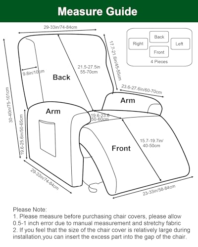 CRFATOP Printed Recliner Slipcover Stretch Reclining Chair Covers 4 Pieces Non Slip Recliner Sofa Slipcovers with Pocket Fitted Sofa Couch Cover Lazy Boy Chair Cover for Pet Kid Living Room,43 - Image 2