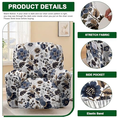 CRFATOP Printed Recliner Slipcover Stretch Reclining Chair Covers 4 Pieces Non Slip Recliner Sofa Slipcovers with Pocket Fitted Sofa Couch Cover Lazy Boy Chair Cover for Pet Kid Living Room,43 - Image 3