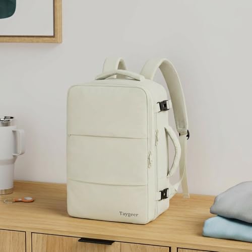 Taygeer Large Travel Backpack 17 inch Laptop Backpack for Women Airline Approved Personal Item Mochila 40l Lightweight Luggage Carryon Work Bag for friend and Ladies Business Travel Hiking Beige - Image 3