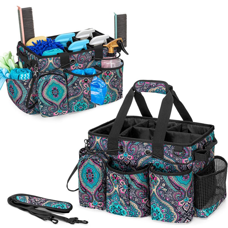 LoDrid Large Professional Cleaning Caddy with Detachable Divider Supply Organizer with Handle and Shoulder Strap Cleaning Bags for Housekeepers  Cleaners Totem