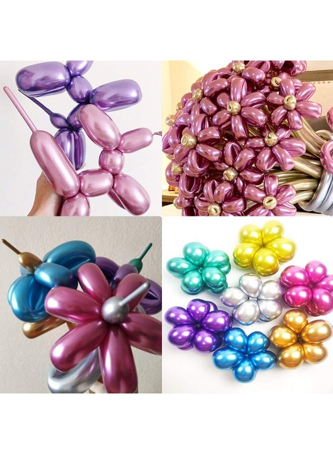ARGT 100 PCS Metallic Long Twisting Balloons Multicolour Shiny Chrome Latex DIY Balloon Animals Flowers Party Supplies - Image 3