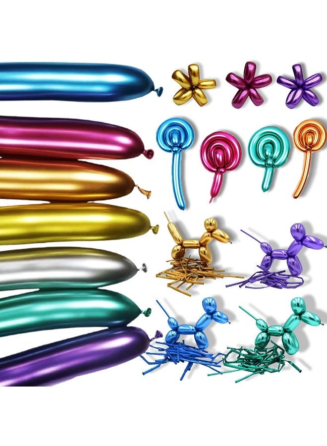 ARGT 100 PCS Metallic Long Twisting Balloons Multicolour Shiny Chrome Latex DIY Balloon Animals Flowers Party Supplies - Image 1