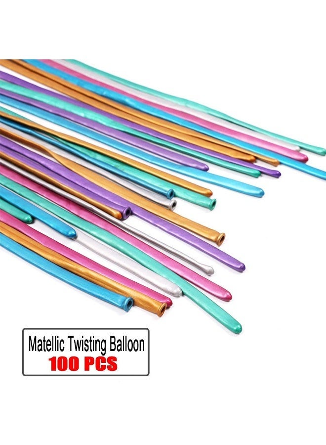 ARGT 100 PCS Metallic Long Twisting Balloons Multicolour Shiny Chrome Latex DIY Balloon Animals Flowers Party Supplies - Image 2