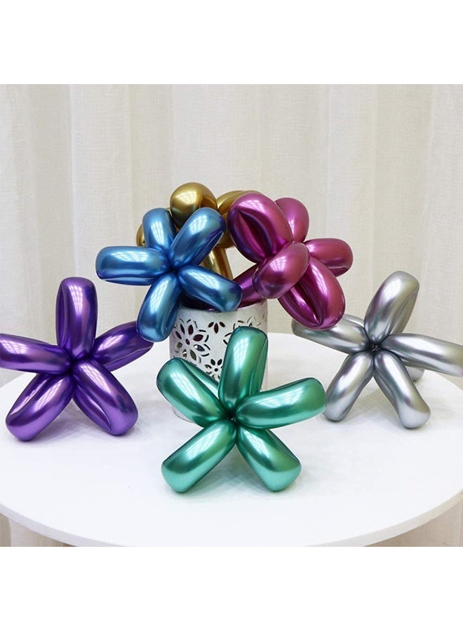 ARGT 100 PCS Metallic Long Twisting Balloons Multicolour Shiny Chrome Latex DIY Balloon Animals Flowers Party Supplies - Image 4