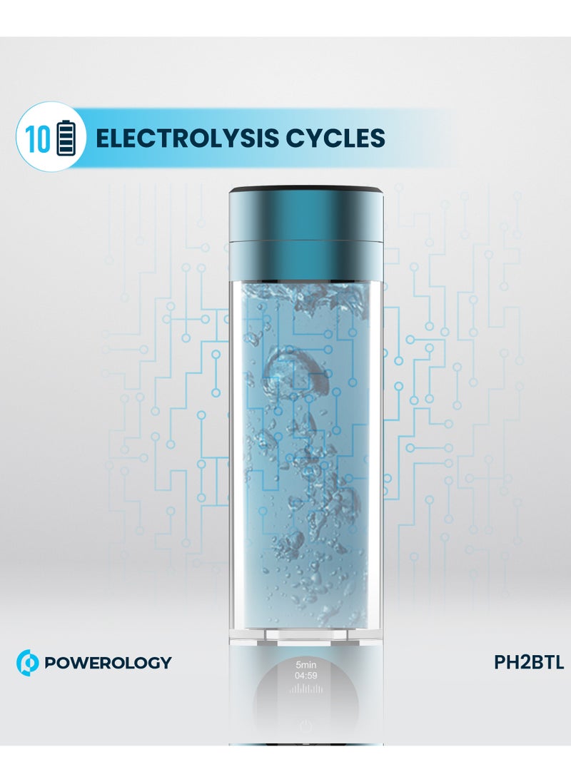 Water Generator with Titanium-Platinum Electrode / Hydrogen-Rich / Enhances Hydration / Antioxidant / Rechargeable and Portable Glass H2 Hydrogen Water Bottle/Compact, Efficient Water Generator - Blue