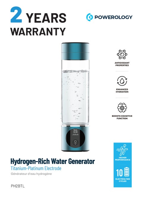 Water Generator with Titanium-Platinum Electrode / Hydrogen-Rich / Enhances Hydration / Antioxidant / Rechargeable and Portable Glass H2 Hydrogen Water Bottle/Compact, Efficient Water Generator - Blue