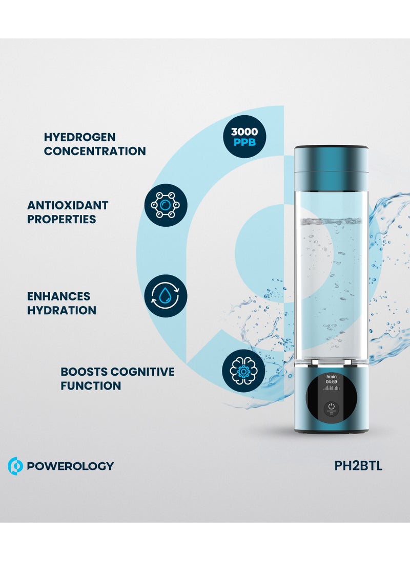 Water Generator with Titanium-Platinum Electrode / Hydrogen-Rich / Enhances Hydration / Antioxidant / Rechargeable and Portable Glass H2 Hydrogen Water Bottle/Compact, Efficient Water Generator - Blue