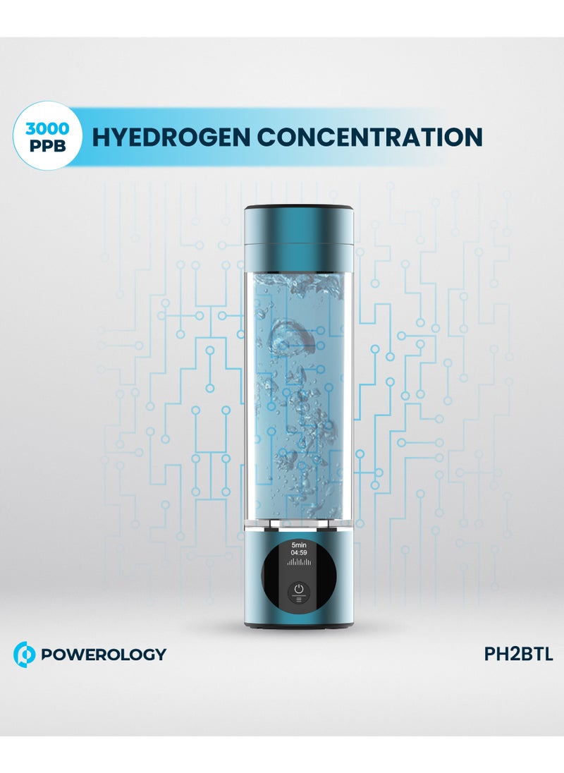 Water Generator with Titanium-Platinum Electrode / Hydrogen-Rich / Enhances Hydration / Antioxidant / Rechargeable and Portable Glass H2 Hydrogen Water Bottle/Compact, Efficient Water Generator - Blue