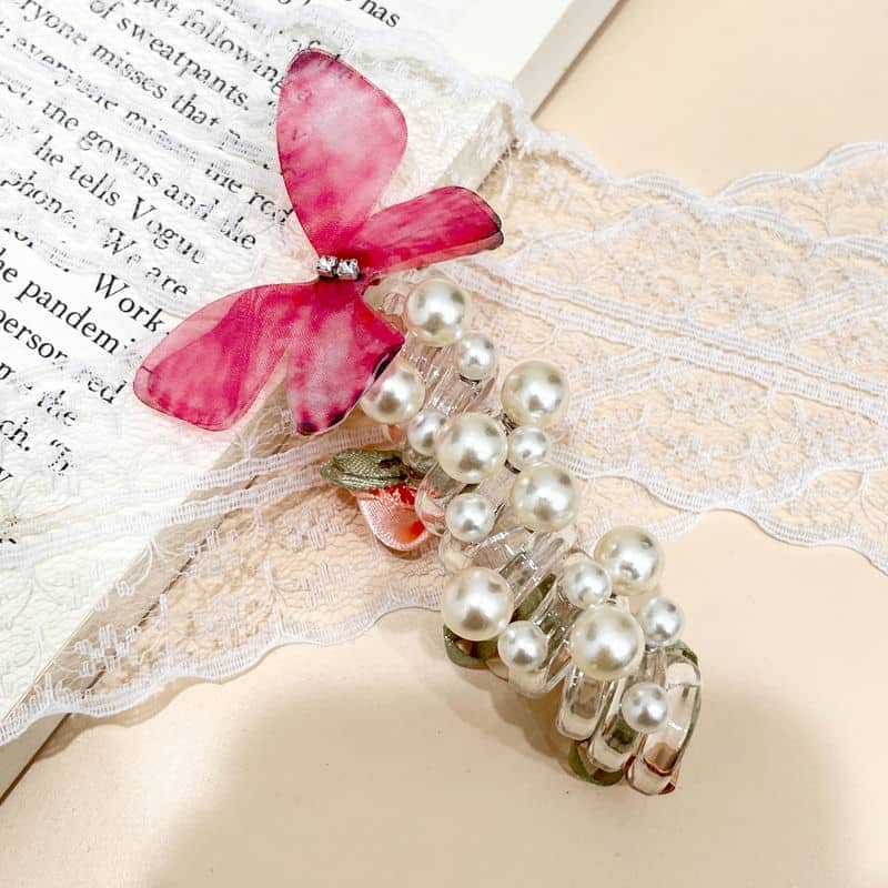 Loquat erfly Pearl Hair Ties Luxury 2024 New Baby Bubble Braids Rose pink