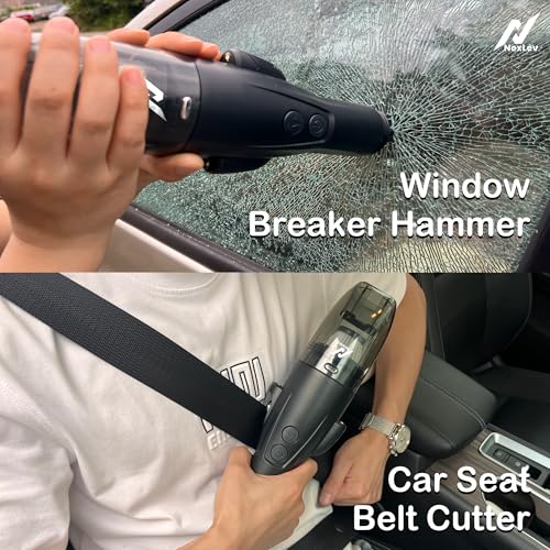 nexlev Cordless Electric Car Vacuum Cleaner VacuSafe| Seat-Belt Cutter| Window Breaker Hammer| LED Torch|4000 mAh| High Power Suction | Copper Motor| Type-C Emergency Car Escape Tool| Portable| VC-03 - Image 3