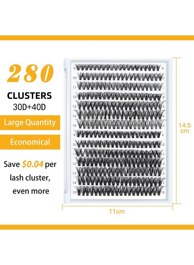 B&qaugen Lash Clusters 30D+40D-D-9-16Mix Lash 280 Clusters False Eyelash 9-16Mix Lash Clusters Extensions Diy Eyelash Extensions At Home (30D+40D,D-9-16Mix) - Image 1