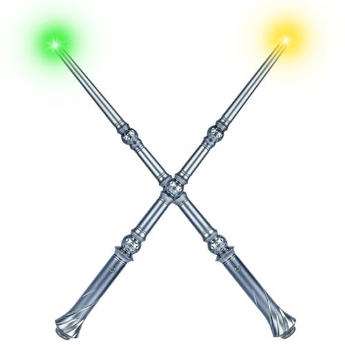 Maikoi Light Up Magic Wizard Wand with Sounds 4 Color Lights Illuminating Witch Toys for Kids Cosplay Party Birthday Gift Silver 2PCS - Image 1
