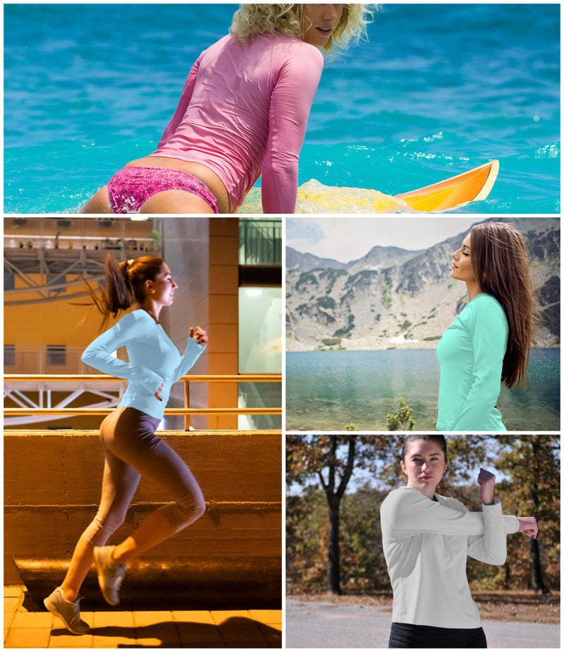 Kinglaman 4 Pack Rash Guard for Women UPF 50+ SPF UV Sun Protection Long Sleeve Swim Shirt Workout Hiking Tops 1 Gray 1 Blue 1 Green 1 Pink Large - Image 2