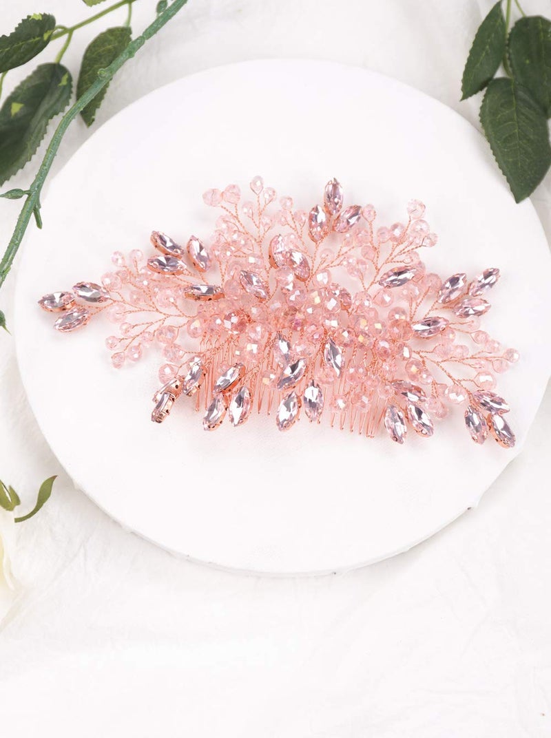 Aimimier Comb  Pink Crystal Hair Comb Rose gold for Women and Girls Wedding Hair Accessories