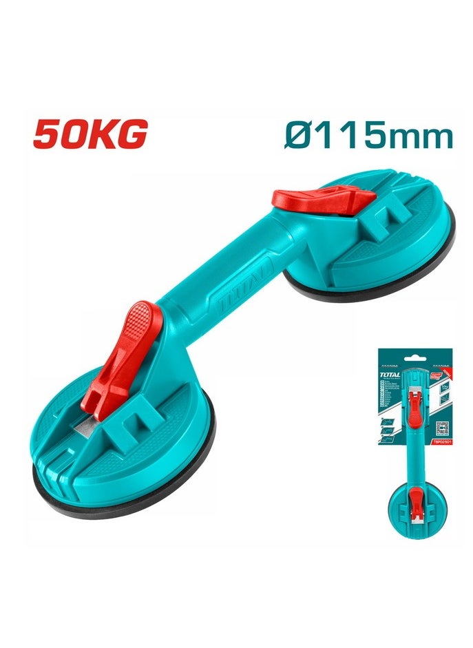 TOTAL Total 115mm Dual Suction Cup Lifter – Heavy-Duty Glass & Tile Suction Sucker Tool – 50KG Max Pulling Force – ABS Handle – Ideal for Lifting Glass, Tiles, Mirrors, & Smooth Surfaces  - Image 1