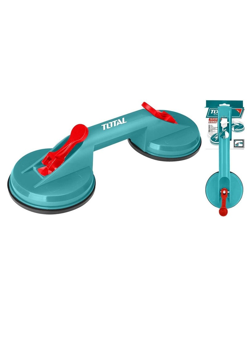 TOTAL Total 115mm Dual Suction Cup Lifter – Heavy-Duty Glass & Tile Suction Sucker Tool – 50KG Max Pulling Force – ABS Handle – Ideal for Lifting Glass, Tiles, Mirrors, & Smooth Surfaces  - Image 2