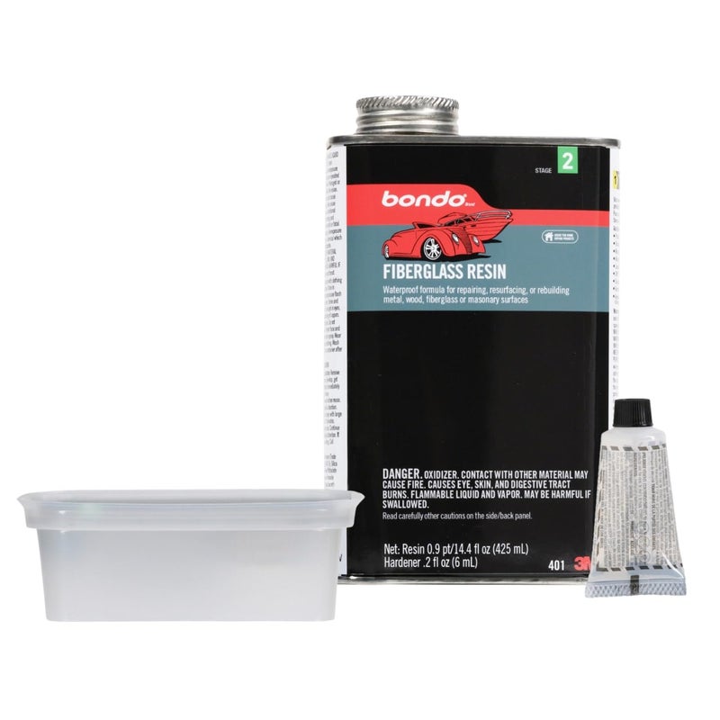 3M Bondo Fiberglass Resin 09 Pint Stage 2 Waterproof Formula for Repairing Resurfacing or Rebuilding Metal Wood Fiberglass or Masonry Surfaces 401