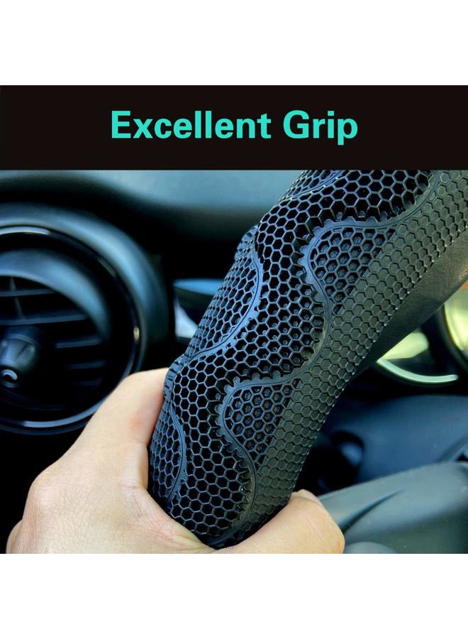 PINCTROT D Shaped 14.5-15 Inch Steering Wheel Cover Great Grip with 3D Honeycomb Anti-Slip Design, Flat Bottom 14.5-15 Inch (Black/Red Stitch) - Image 4