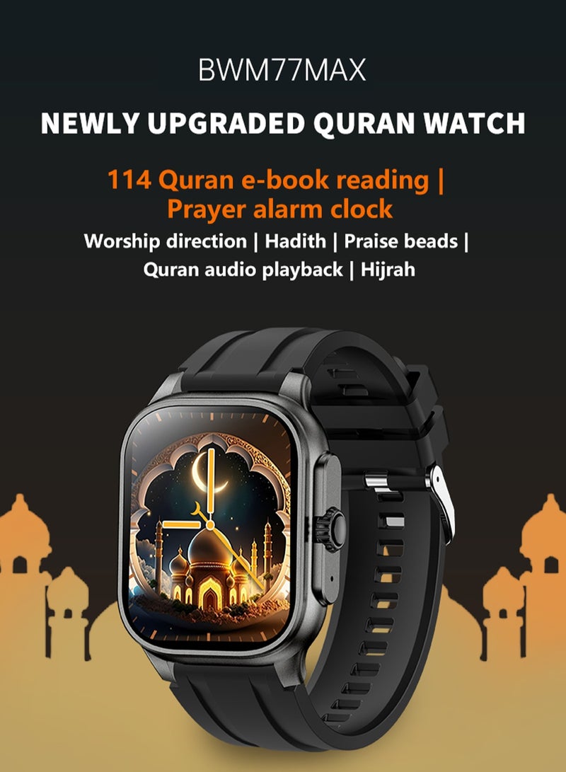 لييج ساعة ذكية للمسلمين مع مؤشر القبلة وصوت الصلاة بما في ذلك 114 فصلاً من الآيات القرآنية 2.01 بوصة 400 مللي أمبير ساعة رياضية متعددة الوظائف مكالمات بلوتوث مقاومة للماء ساعات ذكية سوداء للرجال والنساء - Image 2