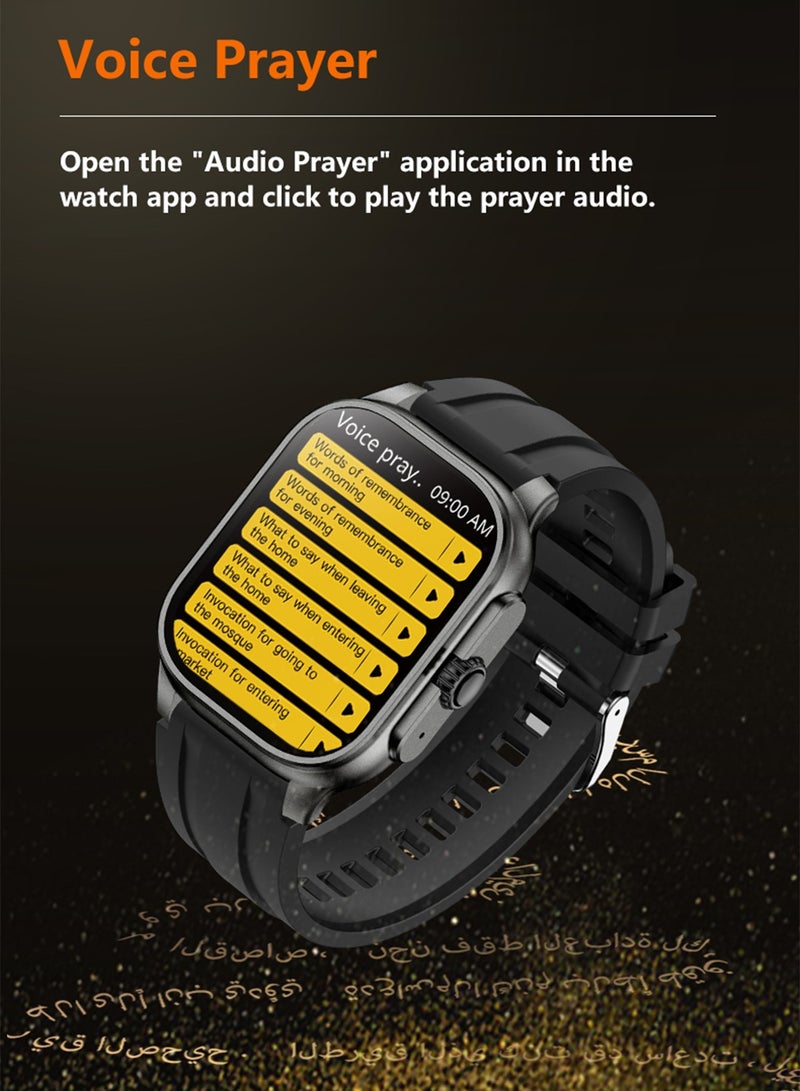 لييج ساعة ذكية للمسلمين مع مؤشر القبلة وصوت الصلاة بما في ذلك 114 فصلاً من الآيات القرآنية 2.01 بوصة 400 مللي أمبير ساعة رياضية متعددة الوظائف مكالمات بلوتوث مقاومة للماء ساعات ذكية سوداء للرجال والنساء - Image 4