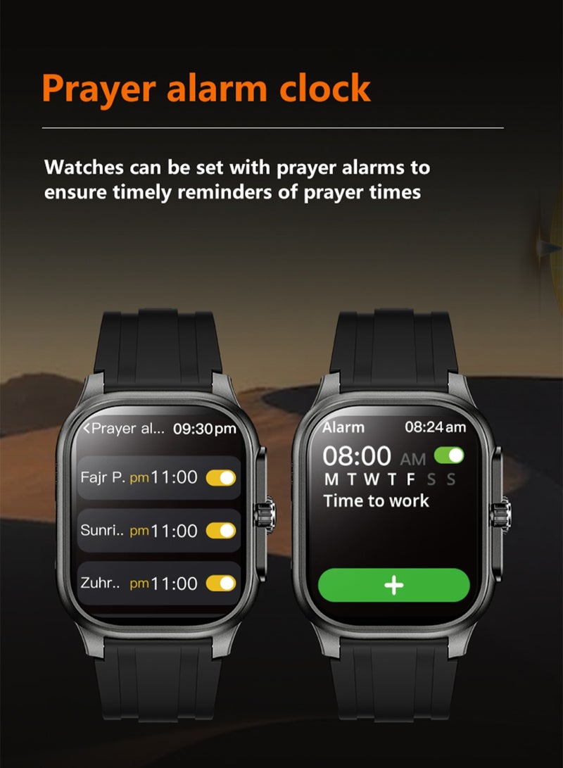 لييج ساعة ذكية للمسلمين مع مؤشر القبلة وصوت الصلاة بما في ذلك 114 فصلاً من الآيات القرآنية 2.01 بوصة 400 مللي أمبير ساعة رياضية متعددة الوظائف مكالمات بلوتوث مقاومة للماء ساعات ذكية سوداء للرجال والنساء - Image 5