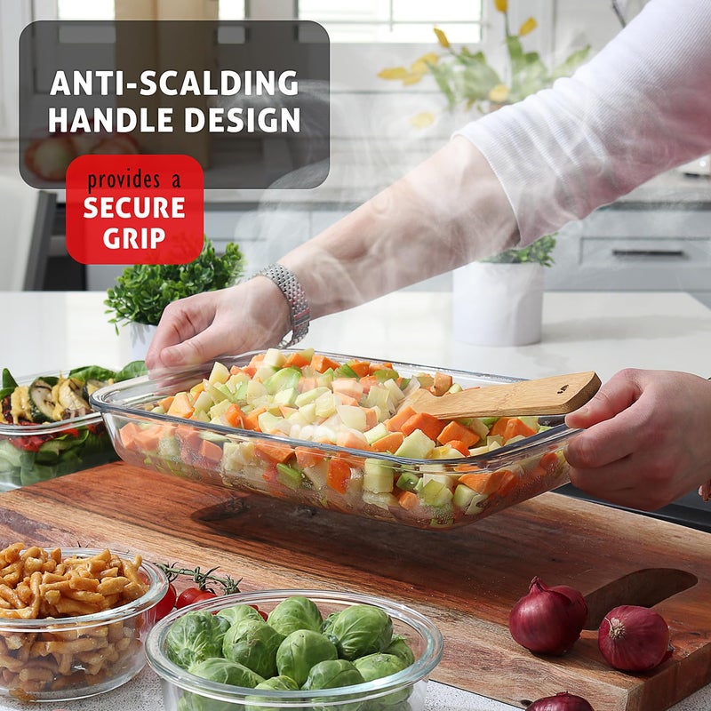 EATEX 8-Piece Deep Glass Casserole Dishes for Oven with Plastic Lids, Glass Baking Dishes for Oven, Rectangular Bakeware for Lasagna, Cooking, Leftovers, Kitchen, Freezer to Oven Dishwasher Safe - Image 4