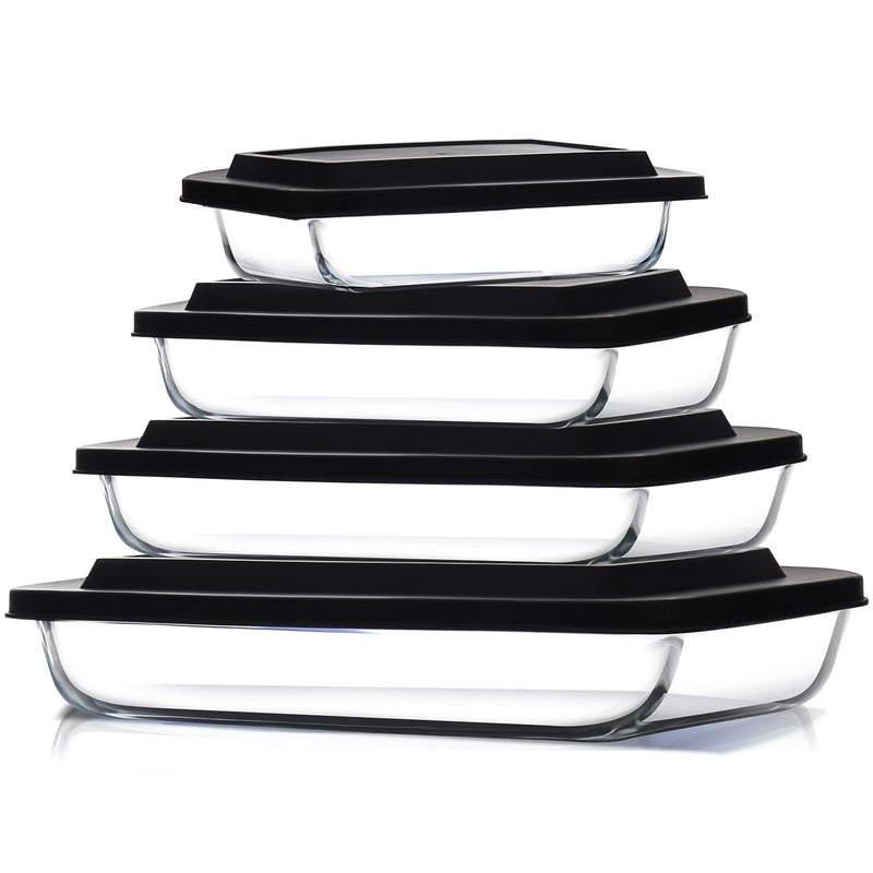 EATEX 8-Piece Deep Glass Casserole Dishes for Oven with Plastic Lids, Glass Baking Dishes for Oven, Rectangular Bakeware for Lasagna, Cooking, Leftovers, Kitchen, Freezer to Oven Dishwasher Safe - Image 1