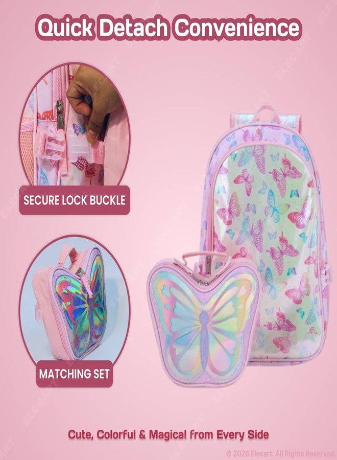 Elecart Butterfly Backpack & Shaped Lunch Box Set for Girls | 17 Inch School Bag with Insulated Lunch Bag | Cute Kids Backpack with Laptop Sleeve, Water Bottle Pocket, Padded Straps | School Bag Combo - Image 5