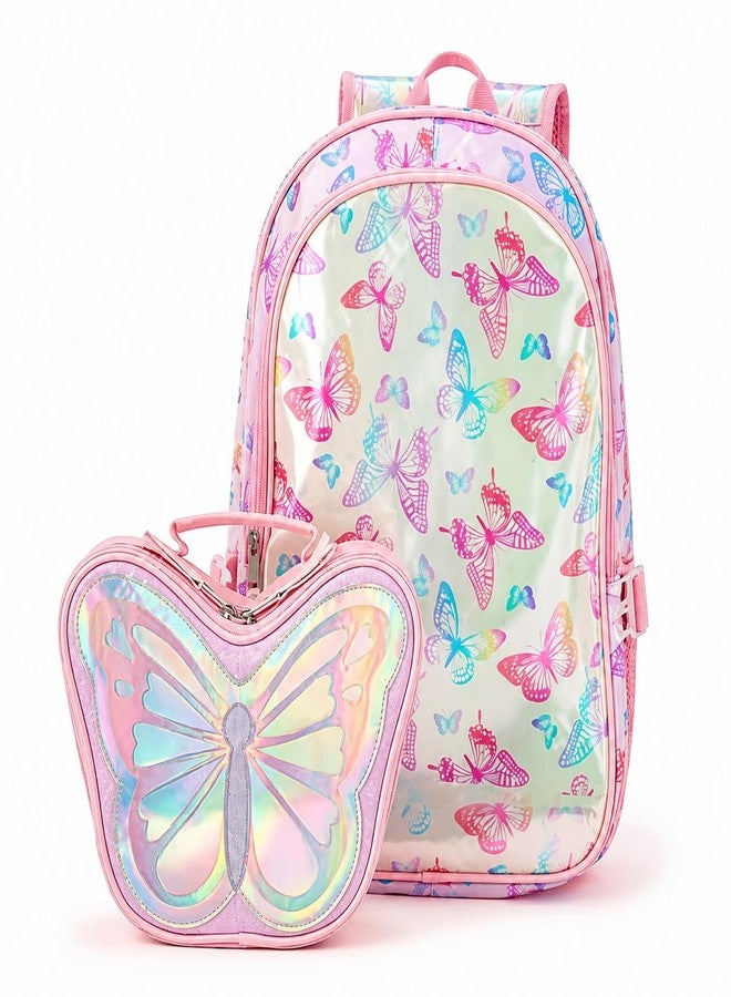 Elecart Butterfly Backpack & Shaped Lunch Box Set for Girls | 17 Inch School Bag with Insulated Lunch Bag | Cute Kids Backpack with Laptop Sleeve, Water Bottle Pocket, Padded Straps | School Bag Combo - Image 1