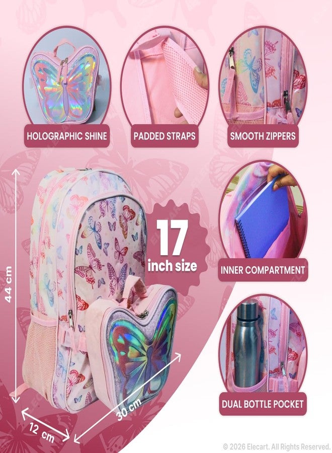 Elecart Butterfly Backpack & Shaped Lunch Box Set for Girls | 17 Inch School Bag with Insulated Lunch Bag | Cute Kids Backpack with Laptop Sleeve, Water Bottle Pocket, Padded Straps | School Bag Combo - Image 4