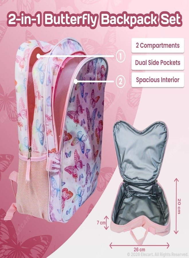 Elecart Butterfly Backpack & Shaped Lunch Box Set for Girls | 17 Inch School Bag with Insulated Lunch Bag | Cute Kids Backpack with Laptop Sleeve, Water Bottle Pocket, Padded Straps | School Bag Combo - Image 3