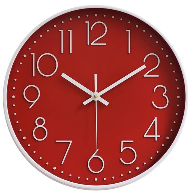 WALL CLOCKS BATTERY OPERATED NONTICKING RED CLOCK 12 INCH KITCHEN WALL CLOCK QUARTZ SILENT MOVEMENT LARGE DECORATIVE CLOCK ARABIC NUMERICAL FOR HOME OFFICE DECOR RED