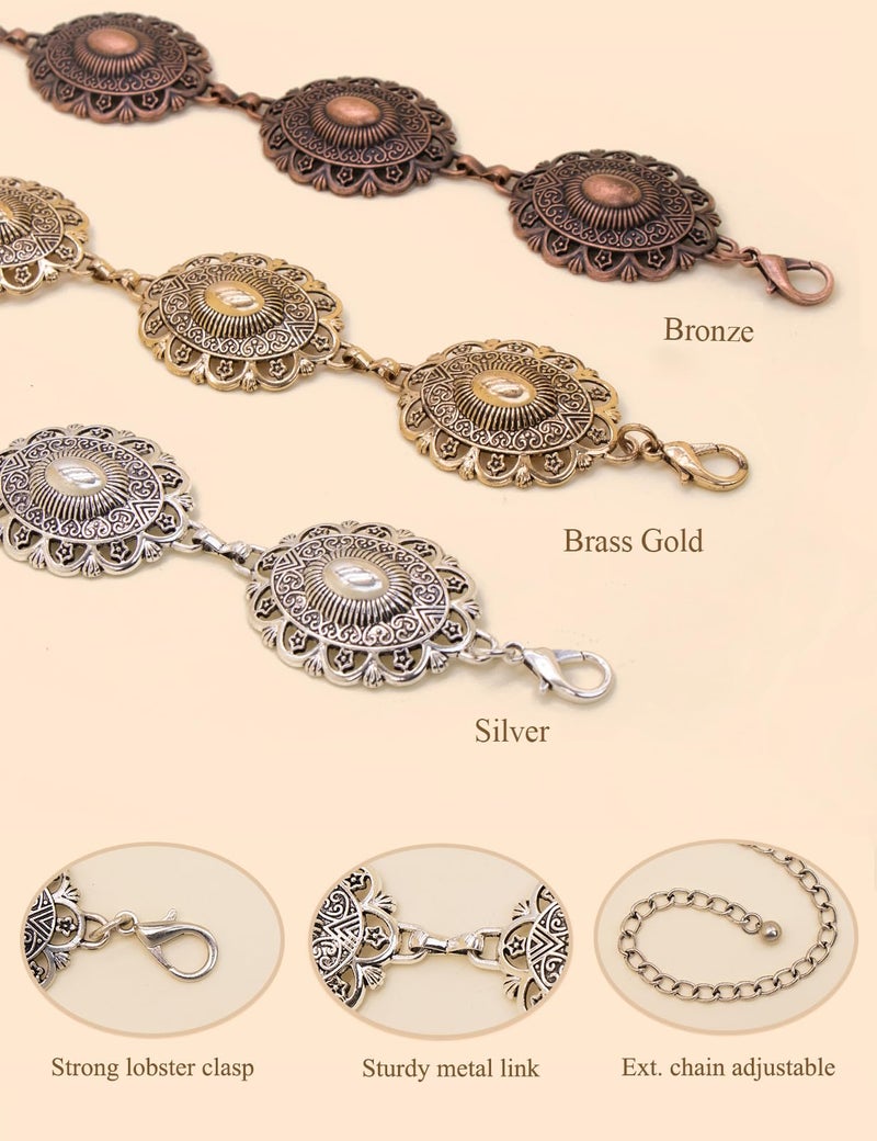 TOPACC Bronze Concho Belts for Women Western Metal Cowgirl Chain Belt for Dresses Jeans Country Concert Outfit - Image 4