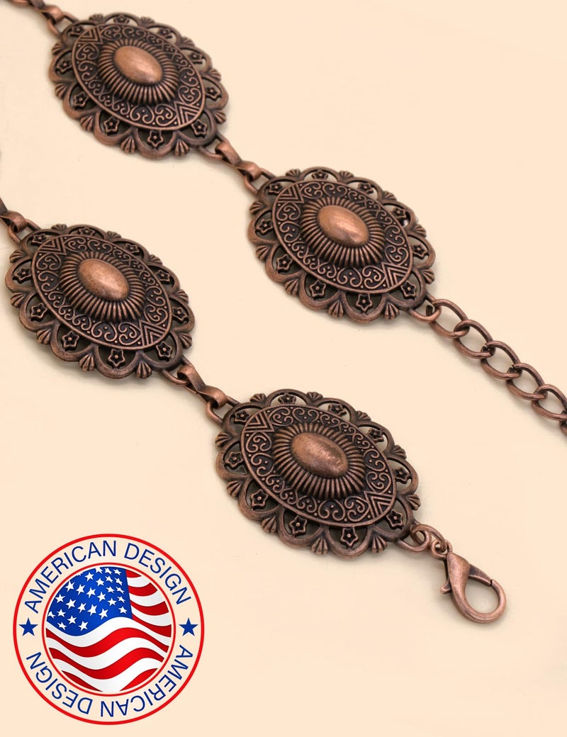 TOPACC Bronze Concho Belts for Women Western Metal Cowgirl Chain Belt for Dresses Jeans Country Concert Outfit - Image 2