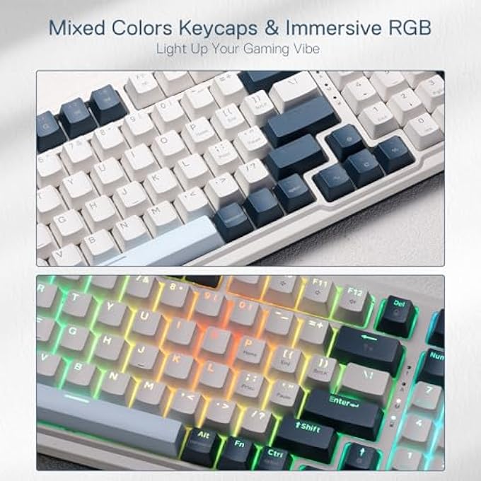 rayihni K686 PRO 98 KEYS GASKET RGB GAMING KEYBOARD, 3-MODE MECHANICAL KEYBOARD WITH HOT-SWAP SOCKET, SPECIAL ROTARY KNOB CONTROL & NOISE DAMPENING PADS, LINEAR RED SWITCHES, BLUE COLOUR - Image 3