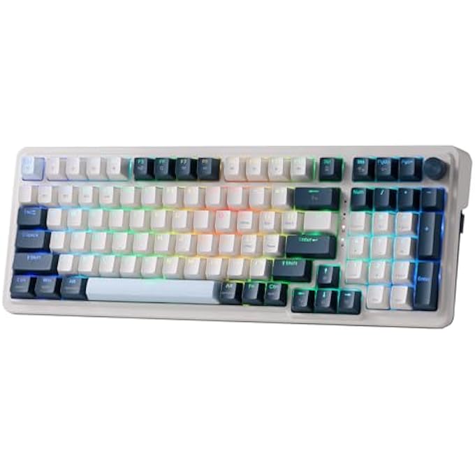 rayihni K686 PRO 98 KEYS GASKET RGB GAMING KEYBOARD, 3-MODE MECHANICAL KEYBOARD WITH HOT-SWAP SOCKET, SPECIAL ROTARY KNOB CONTROL & NOISE DAMPENING PADS, LINEAR RED SWITCHES, BLUE COLOUR - Image 1