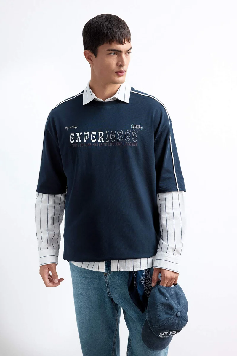 Cotton Loose Fit Crew Neck Back Print T-Shirt