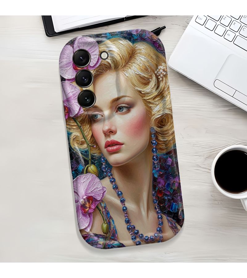 Samung Galaxy A35 5G Phone Case Mixed Colors 2D Cartoon Print Protective Cover Purple Flower Design - Image 1