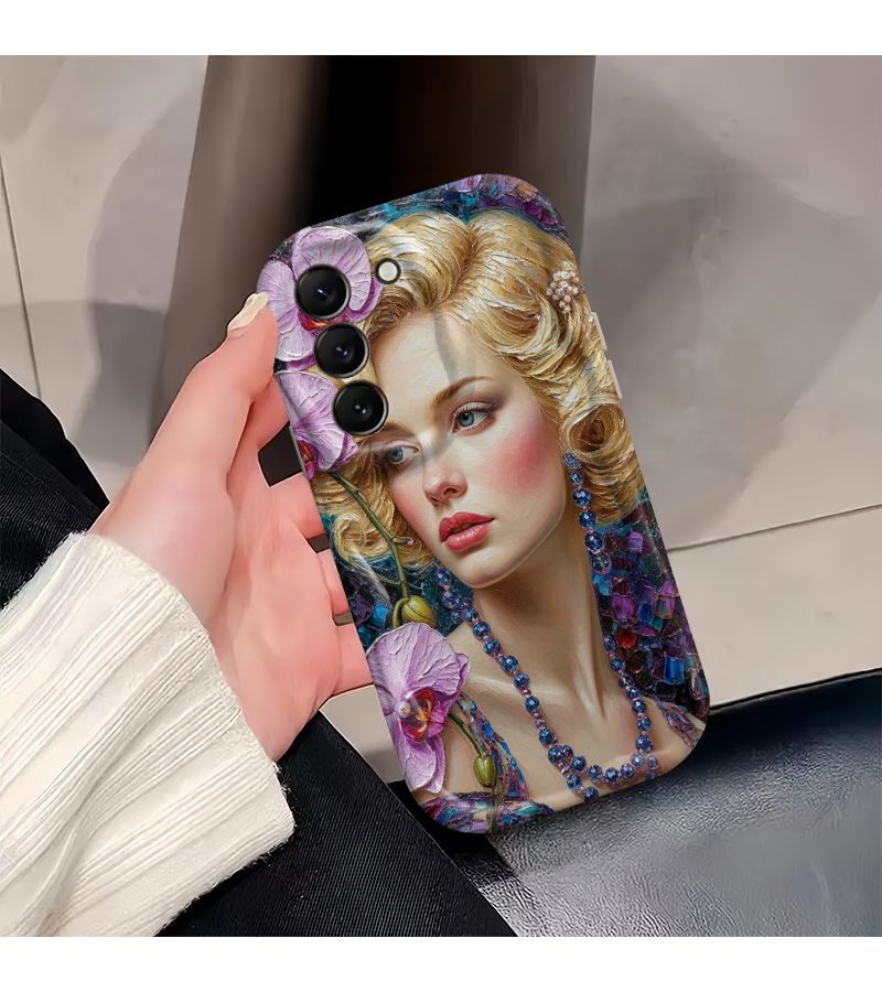 Samung Galaxy A35 5G Phone Case Mixed Colors 2D Cartoon Print Protective Cover Purple Flower Design - Image 4