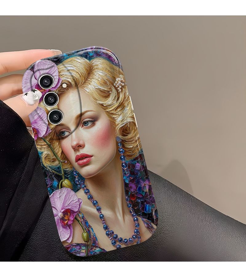 Samung Galaxy A35 5G Phone Case Mixed Colors 2D Cartoon Print Protective Cover Purple Flower Design - Image 3