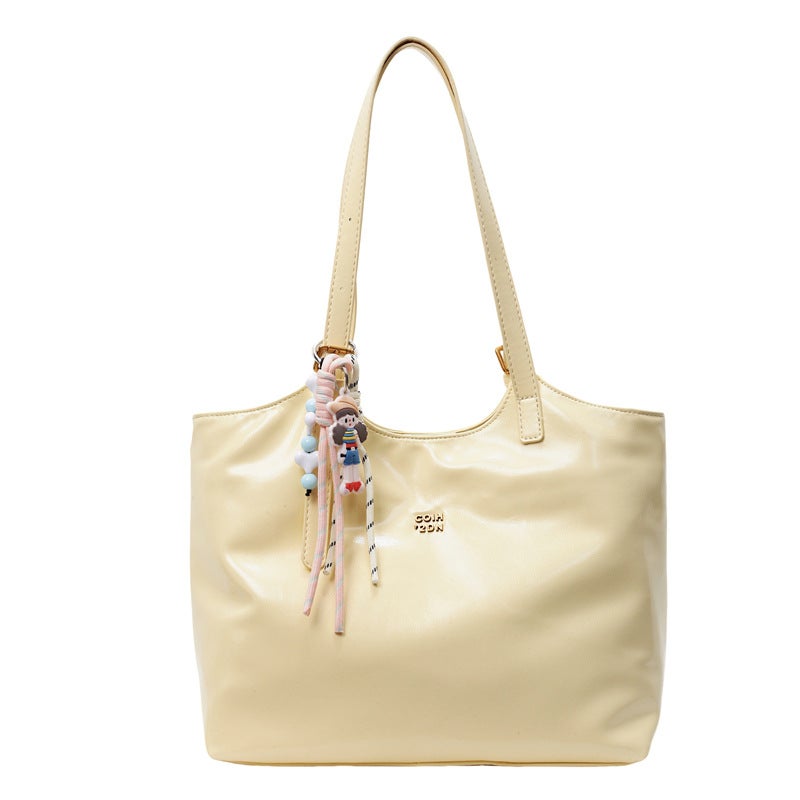 Large Capacity Simple Solid Color Tote Bag Women'S Fashionable All-Match Textile Handbag For Work And Commuting Design Shoulder Bag - Image 1