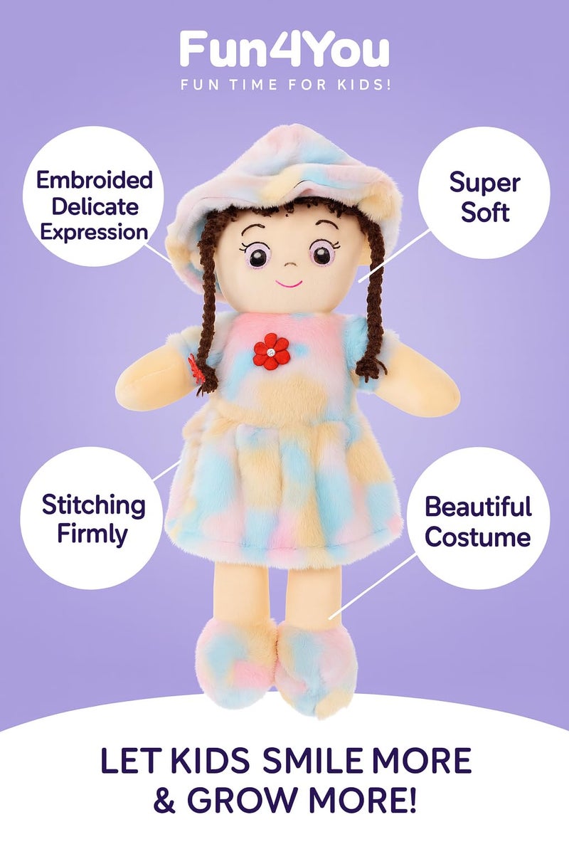 Fun4you Soft Doll for Girls | Cute & Huggable Plush Stuffed Toy | Colorful Cartoon Doll with Hat & Dress Return Gift | Big Kids Soft Toy & Room Décor (Multicolor, 60 cm) - Image 5