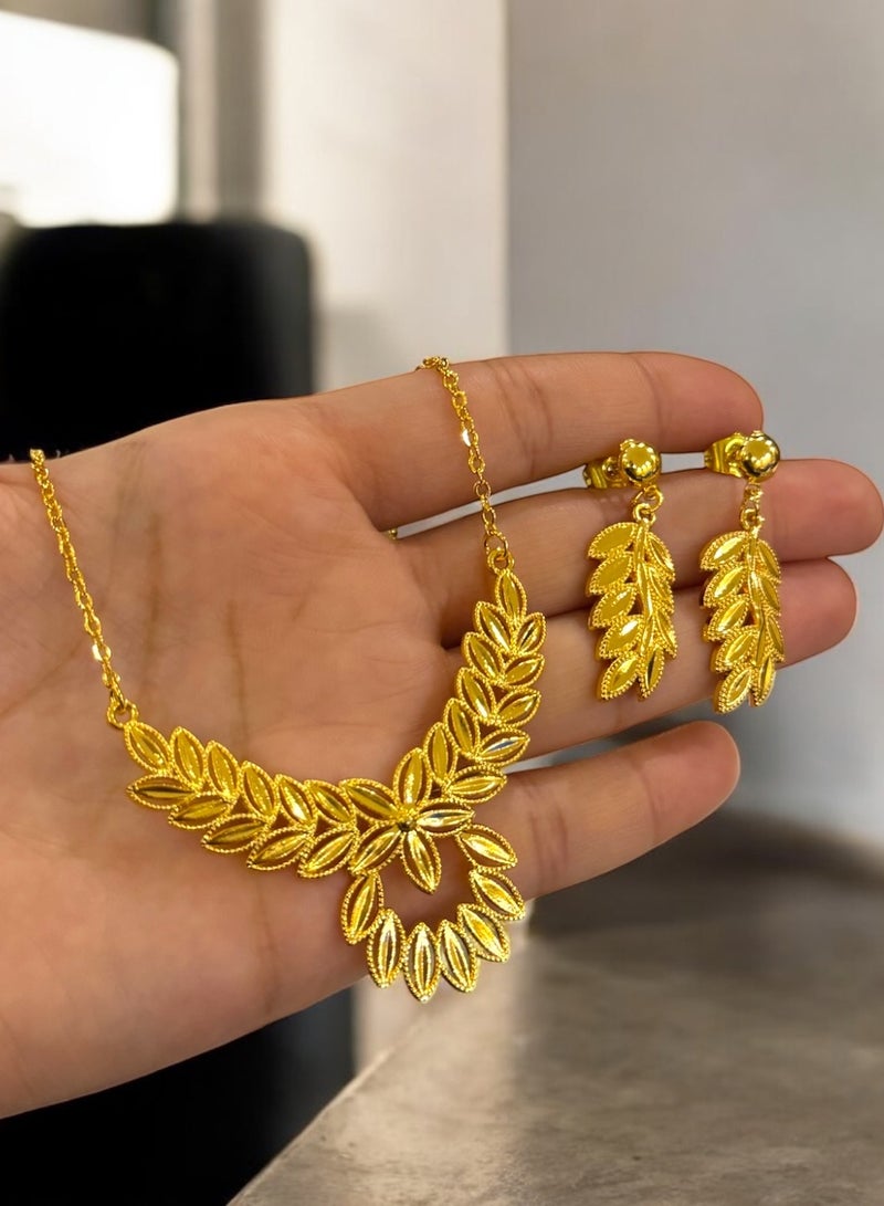 GOLDMAX 21k Gold Plated Necklace & Earrings Jewelry Set For Women - Image 1