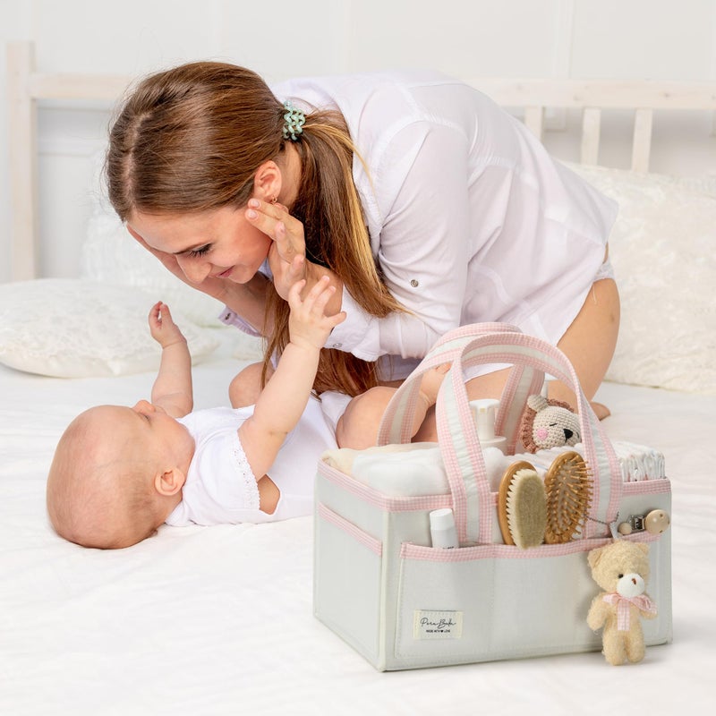 PeraBella Baby Diaper Caddy Organizer, Baby Basket Shower Gift Caddy, Portable Felt Changing Table Basket, Nursery Storage Bin, Newborn Boy and Girl Essentials for Registry, Car Diaper Organizer - Image 5