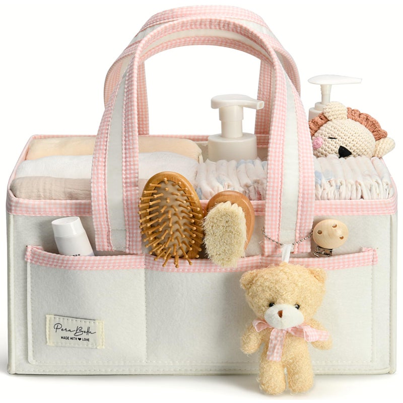 PeraBella Baby Diaper Caddy Organizer, Baby Basket Shower Gift Caddy, Portable Felt Changing Table Basket, Nursery Storage Bin, Newborn Boy and Girl Essentials for Registry, Car Diaper Organizer - Image 1