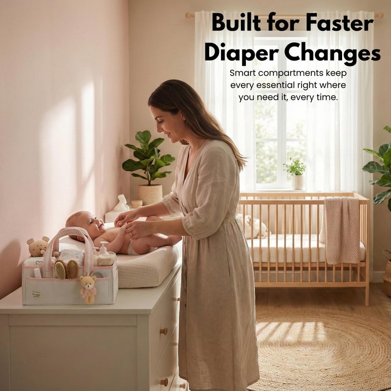 PeraBella Baby Diaper Caddy Organizer, Baby Basket Shower Gift Caddy, Portable Felt Changing Table Basket, Nursery Storage Bin, Newborn Boy and Girl Essentials for Registry, Car Diaper Organizer - Image 4