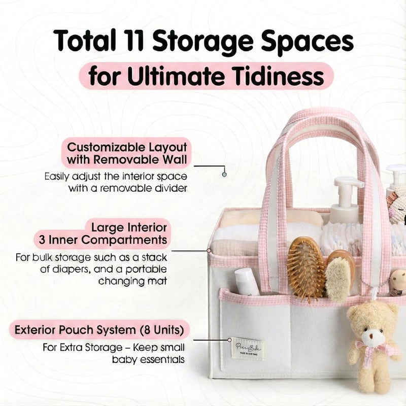 PeraBella Baby Diaper Caddy Organizer, Baby Basket Shower Gift Caddy, Portable Felt Changing Table Basket, Nursery Storage Bin, Newborn Boy and Girl Essentials for Registry, Car Diaper Organizer - Image 2