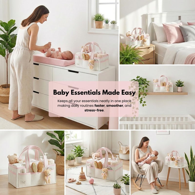 PeraBella Baby Diaper Caddy Organizer, Baby Basket Shower Gift Caddy, Portable Felt Changing Table Basket, Nursery Storage Bin, Newborn Boy and Girl Essentials for Registry, Car Diaper Organizer - Image 3